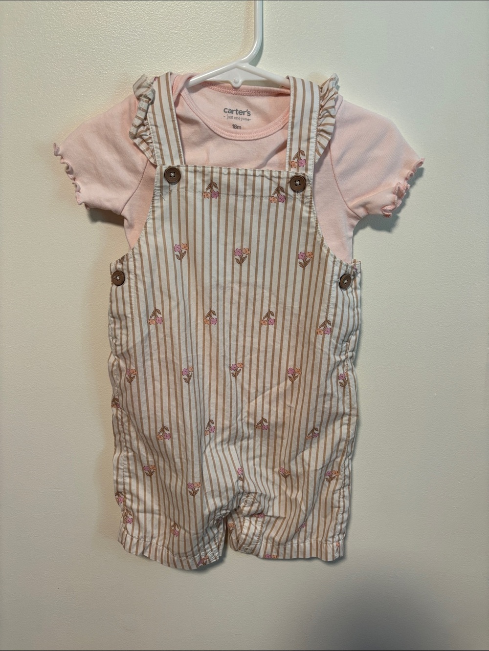 Carter's Pink Bodysuit with Striped Floral Overalls